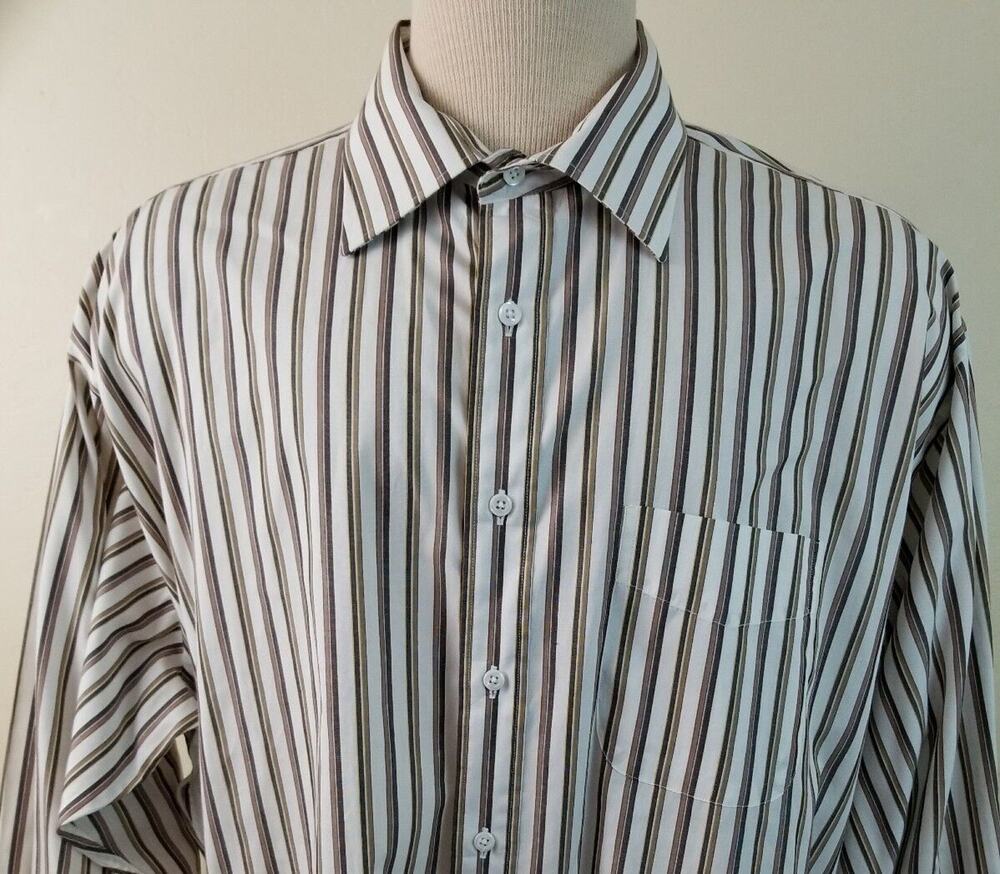 Chaps Button Front White / Brown Stripes Shirt size 17.5/34-35 120220-0418